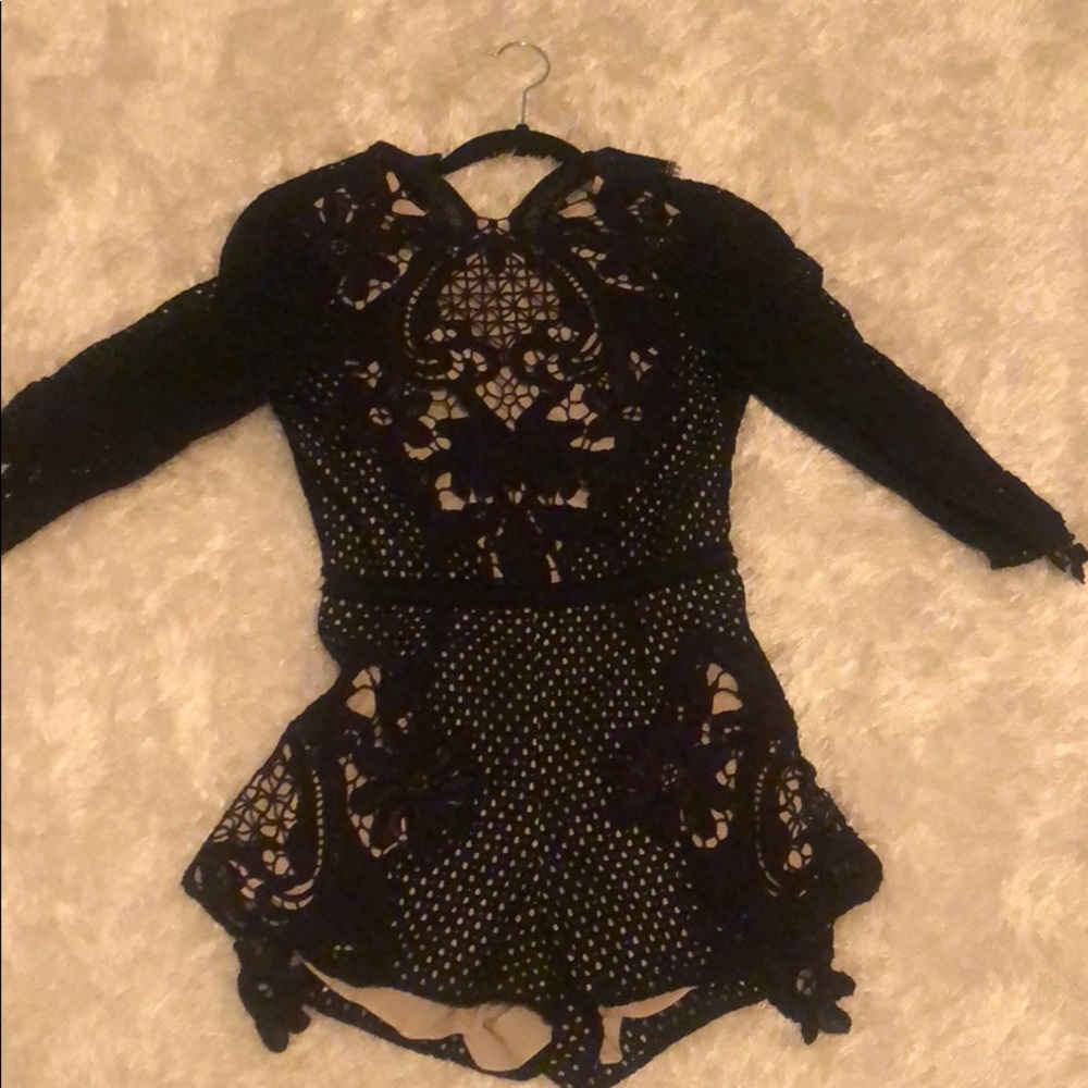 Long Sleeve Black and tan lace romper